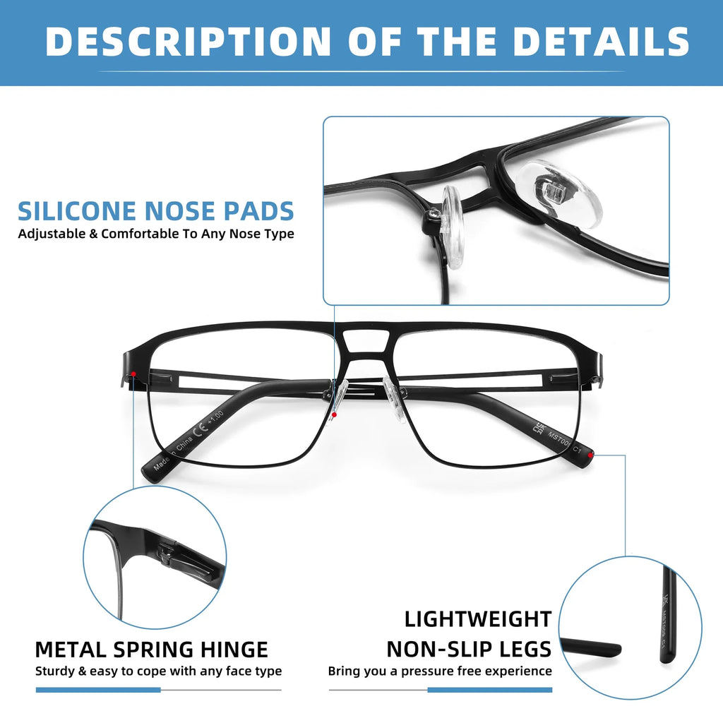 Blue light Reading Glasses for Men Metal Frame Readers Computer Eyeglass fit read Magnifier Presbyopia Lens Eyewear +0.75~3.0