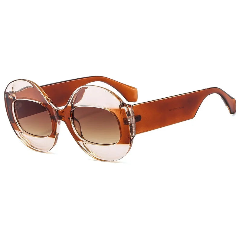 Fashion Round Contrast Color Women Sunglasses Retro Oval Clear Gradient Lens Shades UV400 Men Trending Punk Sun Glasses