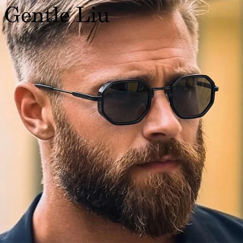 Steampunk Square Polygon Sunglasses Men 2026 Luxury Designer Vintage Geometric Metal Frame Gradient Shades Photochromic Eyewear