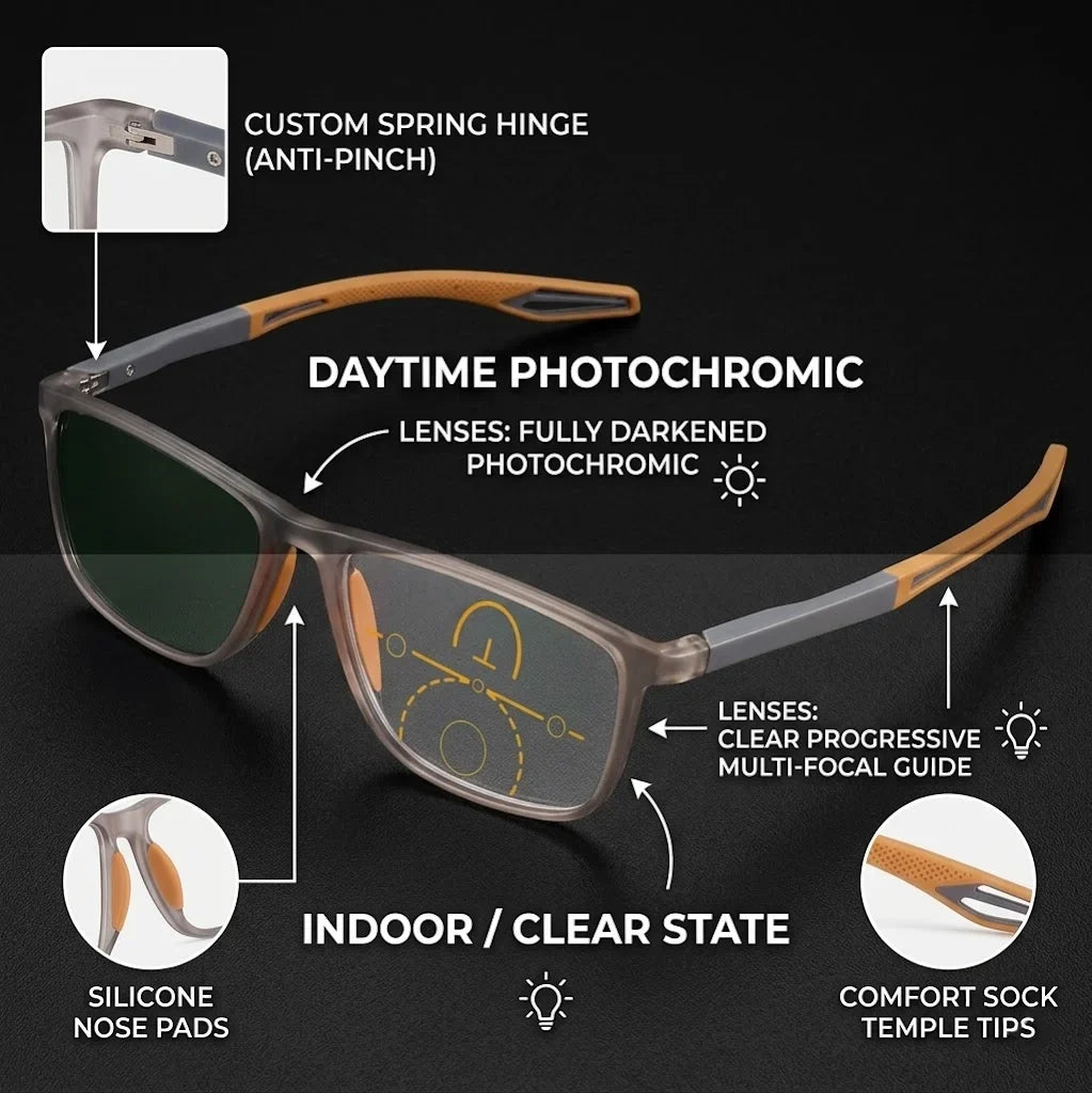Men Women Square Reading Glasses Progressive Multifocal Photochromic Customized Spring Hinge Comfortable Wear Clear Lens Readers
