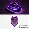 EL Wire Glowing  Cowboy Hat Square Bandana Scarf Set Neon Light Up Hat for Women Men Halloween Rave Party Cosplay Costume Outfit