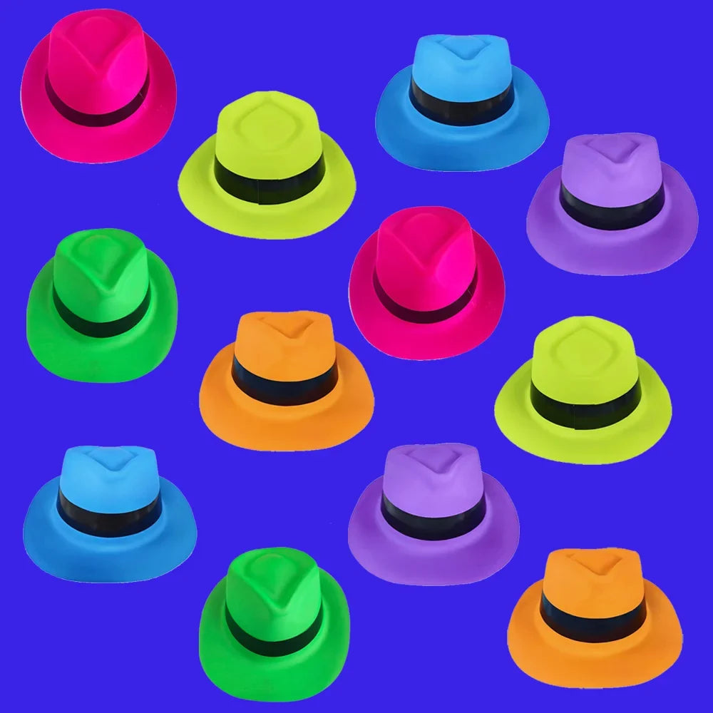 6 12 24 30 Pcs Neon Party Supplies Neon Formal Hats Glow In The UV Light Party Fluorescent Hat UV Light Party Decorations Adults