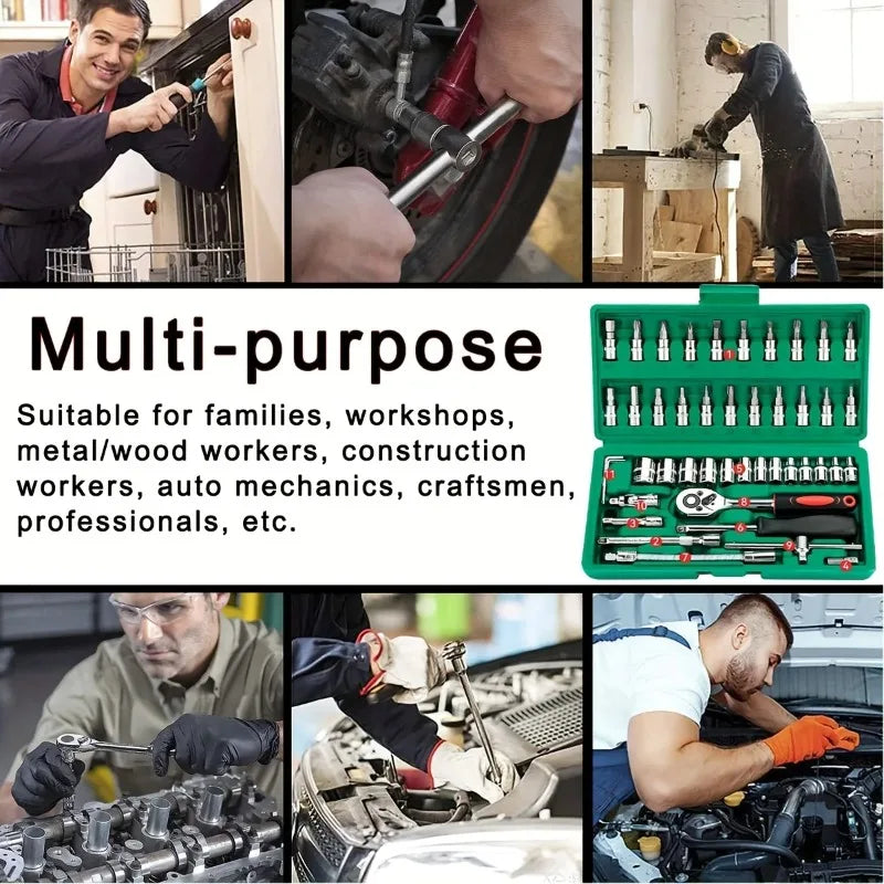 46 Piece 1 4 Inch Drive Socket Wrench Set Metric Hexagonal Socket Ratchet Wrench for Home and Auto Repair Hand Tool