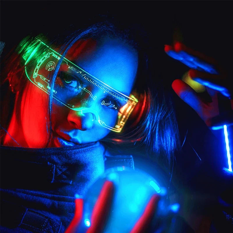 Cyberpunk LED Light Up Glasses Futuristic Luminous Unisex Eyewear Cool Glowing Glasses For Cosplay Bar Rave Club Halloween Party