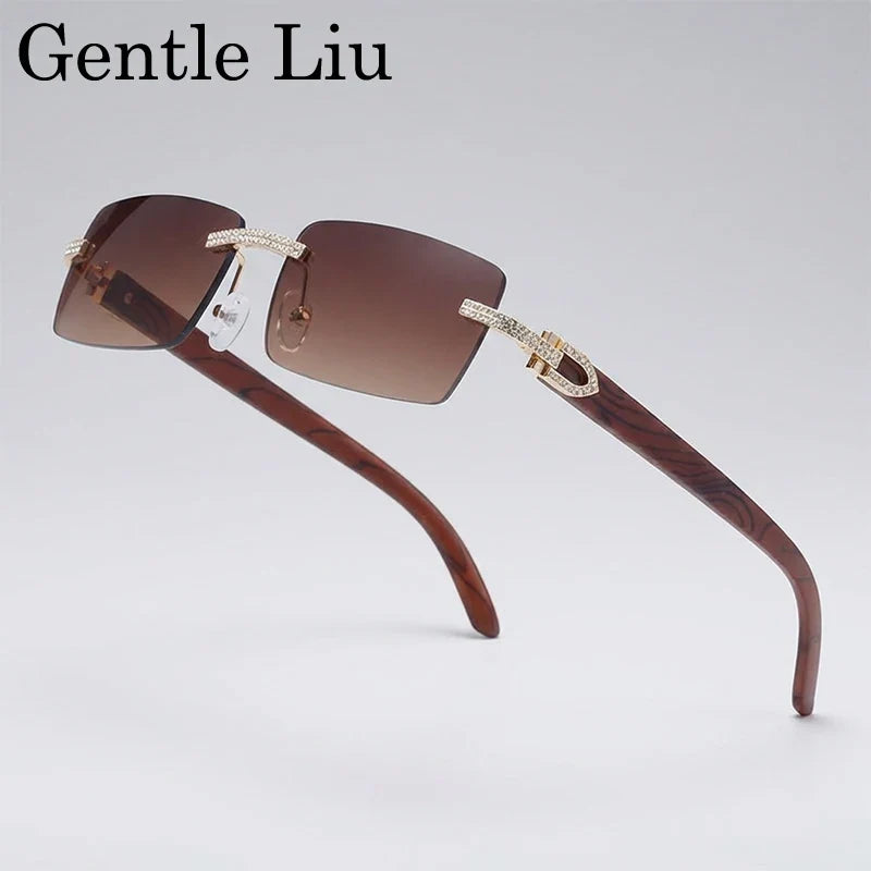 Y2K Rectangle Rimless Sunglasses Men Vintage Sun Glasses For Male 2026 Luxury Rhinestone Eyewear Punk Fashion Frameless Shades