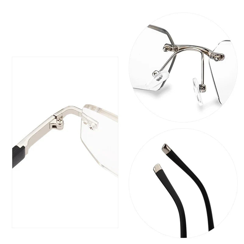 MODFANS Presbyopia Reading Glasses Blue Light Refractive Rimless Blue Light Blocking Glasses Men Correction Transparent Eyewear