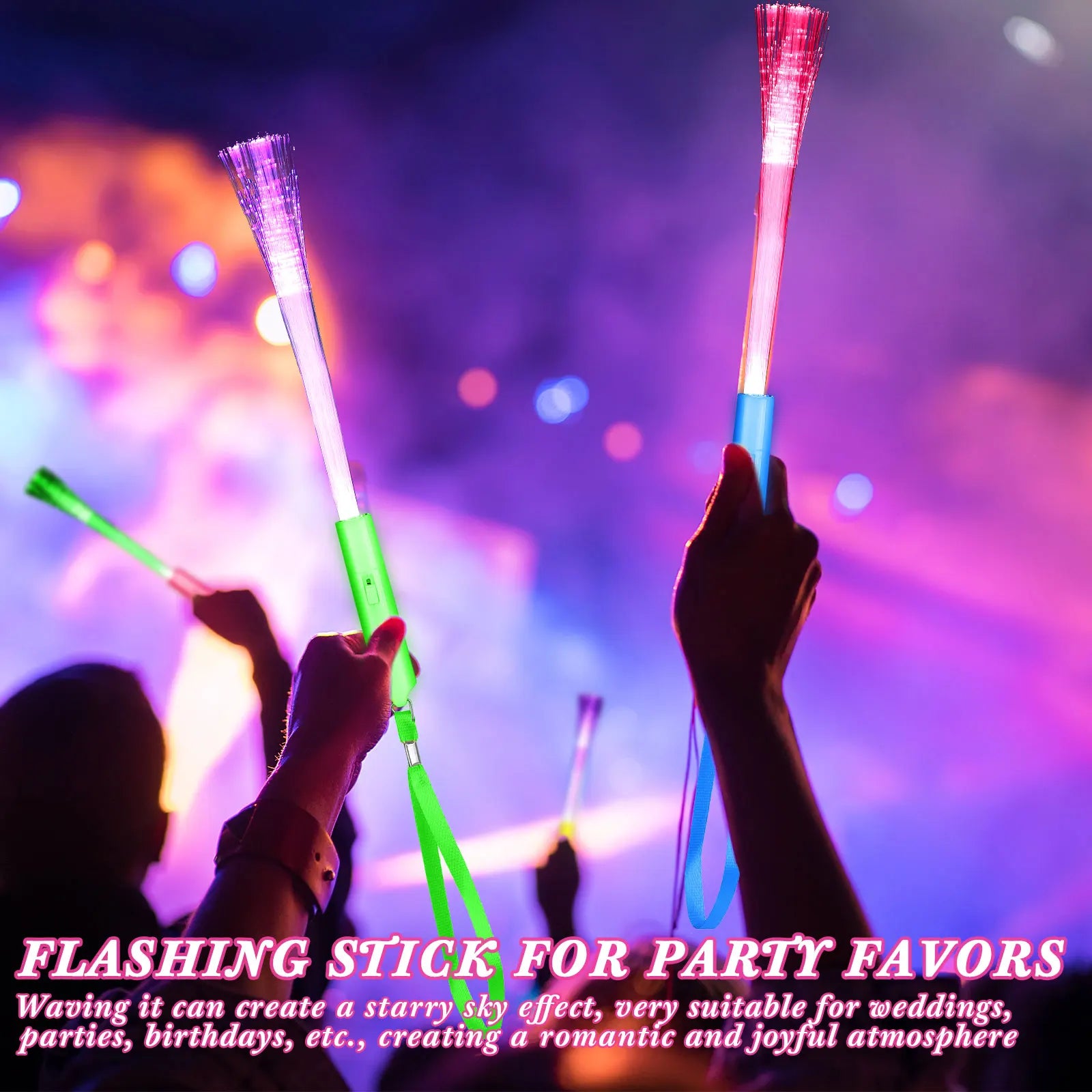 24-200Pcs Fiber Optic Wands Glow LED Light up Wand Bulk Flashing Sticks with Included Batteries for Party Favor Wedding Birthday