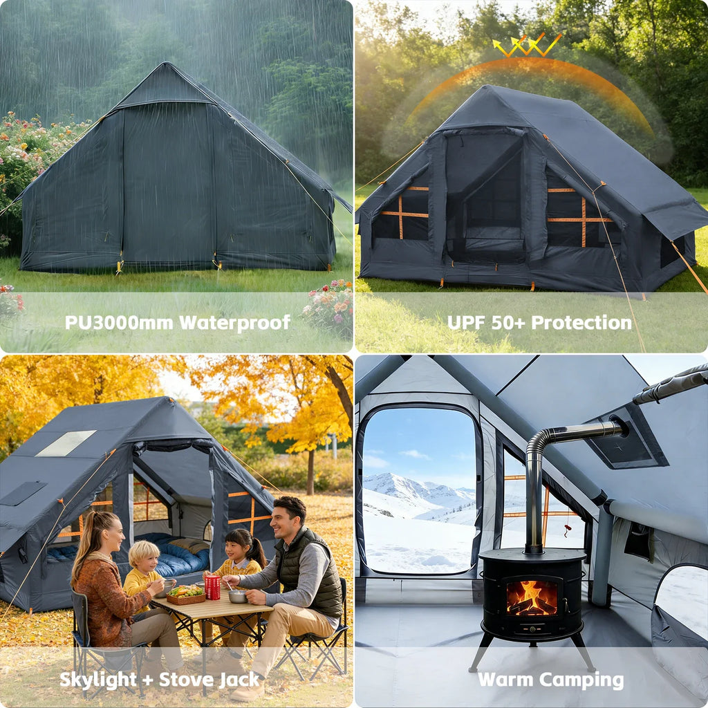 Inflatable Tents for Camping - Easy Blow Up Glamping Tent with Hand Pump, Hot Tent with Stove Jack Waterproof PVC Air Inflatable