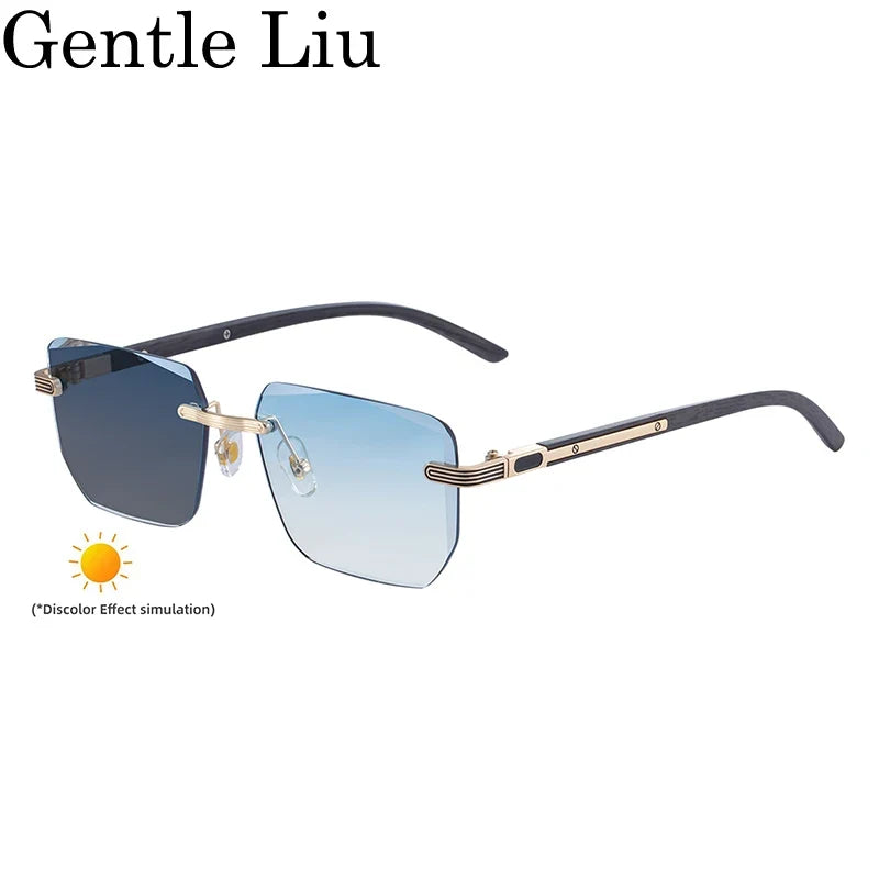 Square Rimless Punk Sunglasses Men 2026 Luxury Brand Photochromic Eyeglasses Change Color Sun Glasses For Male Eyewear Shades