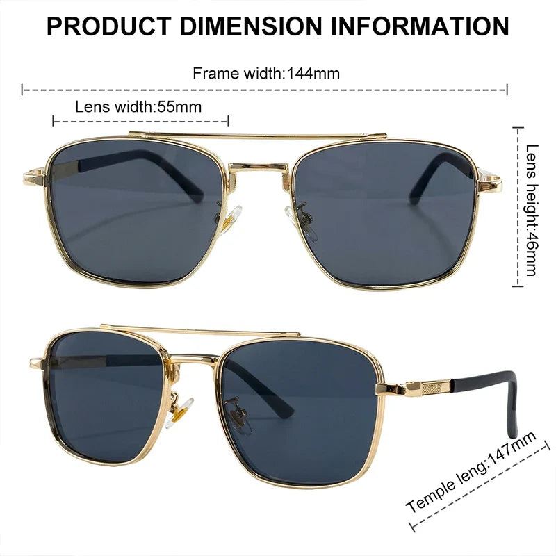 2026 Luxury Square Sunglasses Men Retro Double Bridge Metal Frame Driving Eyewear Vintage Sun Glasses For Male Outdoor Shades