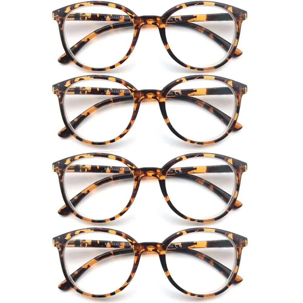 Round Reading Glasses Women Readers Eyeglasses Classic Frame Flexble Plastic Spring Hinge Lightweight Wear with Diopter +1.0~4.0