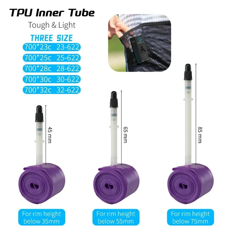 NPY Road Bicycle TPU Inner Tube 700x23C 25C 26C 27C 28C 30C 32C Cycling Bike Tires Camera Tyre 700C Pneu Aro French Valve