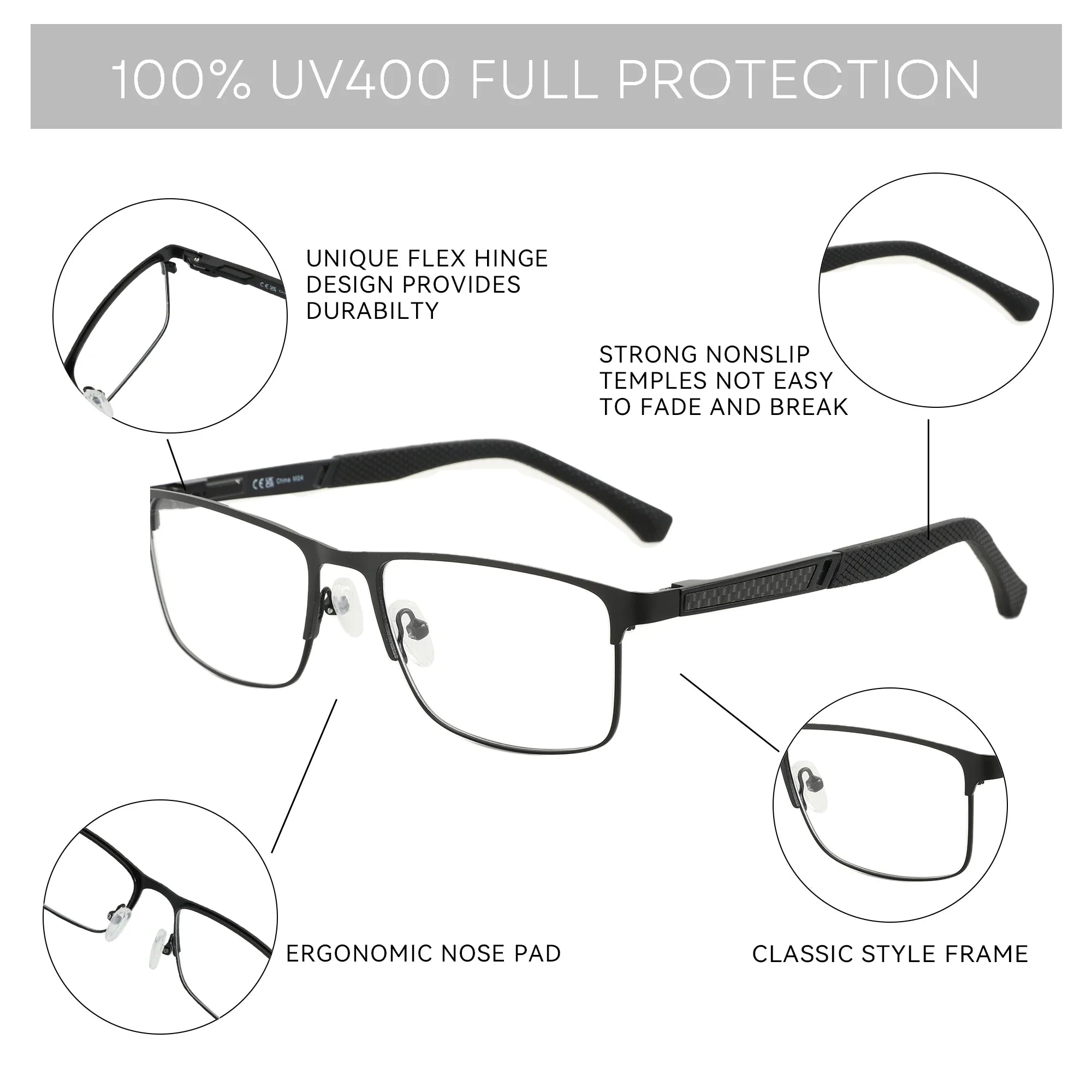 ZENOTTIC Anti Blue Light Reading Glasses for Men Computer Readers Trendy Square High-quality Metal Frame Anti Glare Presbyopic