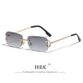 HBK Retro Borderless Sunglasses Women Square Mental Frame Sun Glasses Design Outdoor Party Travel UV400 Glasses Gift Box