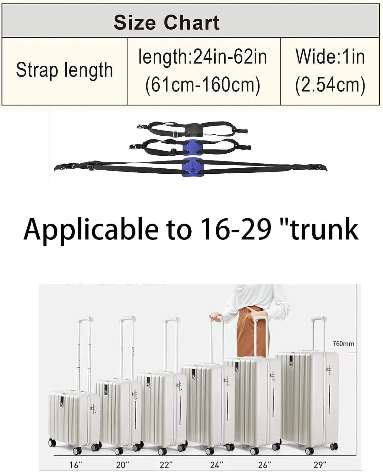 Luggage Straps Bag Bungee，Luggage Straps Suitcase Adjustable Belt，Add a Bag Easy to Travel Suitcase Elastic Strap Belt – (Black)