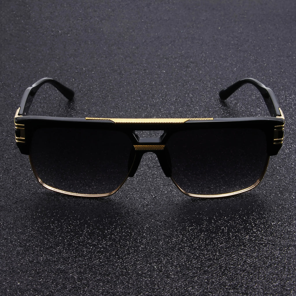 Black Gold Double Beam Square Sunglasses, Light Luxury Men's Business Driving Glasses
