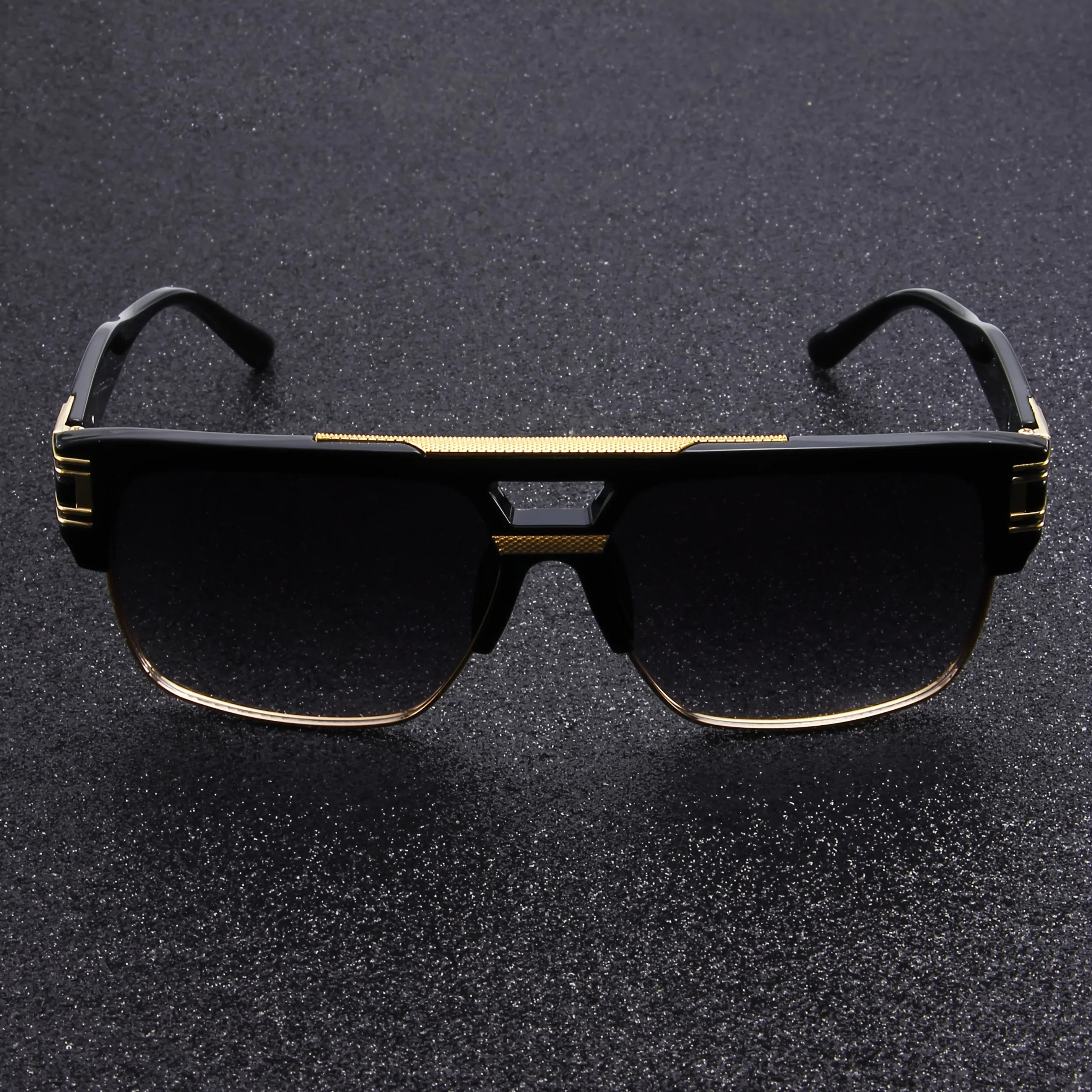 Black Gold Double Beam Square Sunglasses, Light Luxury Men's Business Driving Glasses