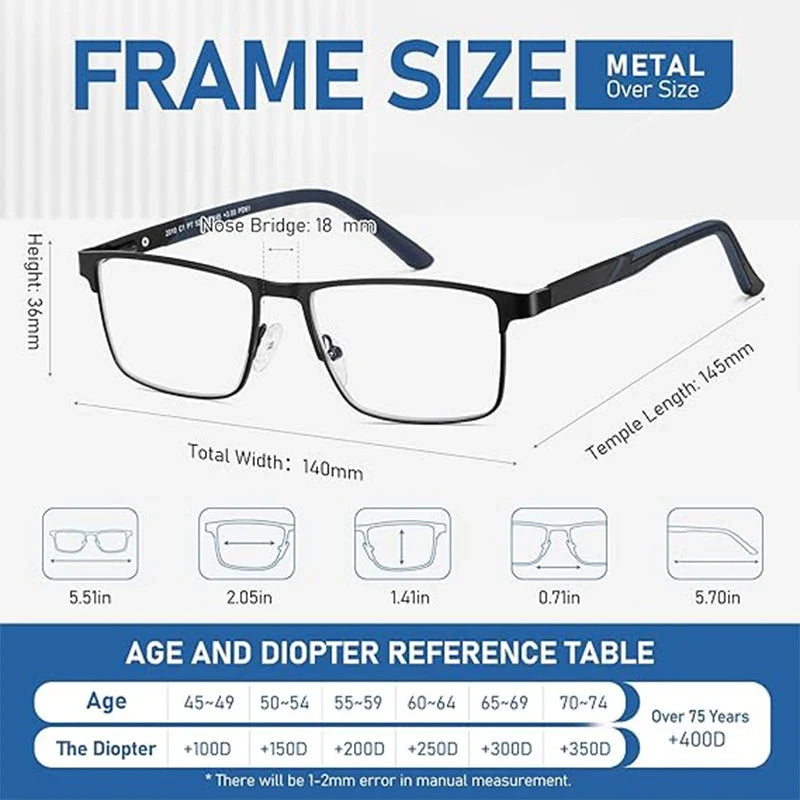 Multifocus Progressive Reading Glasses Men Blue Light Multifocal Computer Readers No-Line Trifocal Near Range
