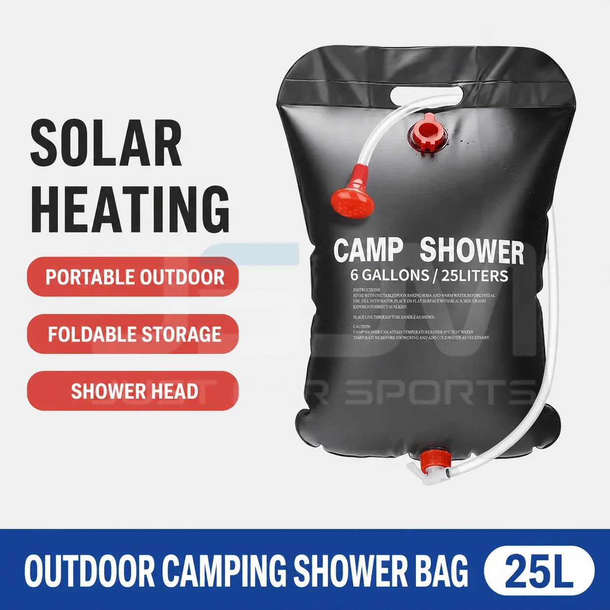 20L/25L Solar Camping Shower Bag Portable Outdoor Shower Bag with Shower Head Foldable Water Storage Bag for Hiking Travel Campi