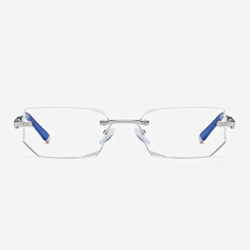 MODFANS Presbyopia Reading Glasses Blue Light Refractive Rimless Blue Light Blocking Glasses Men Correction Transparent Eyewear