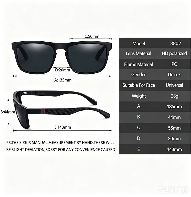 KIDIN Fashion Square Vintage Polarized Sunglasses Men Women Retro Driving Fishing Sun Glasses UV400 Eyewear