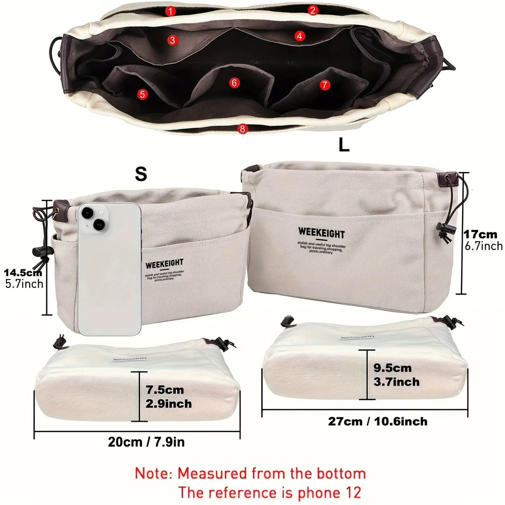 1/2pcs Drawstring Canvas Storage Organizers Multi-Pockets Liner Bag Lightweight Portable Travel Storage Bag