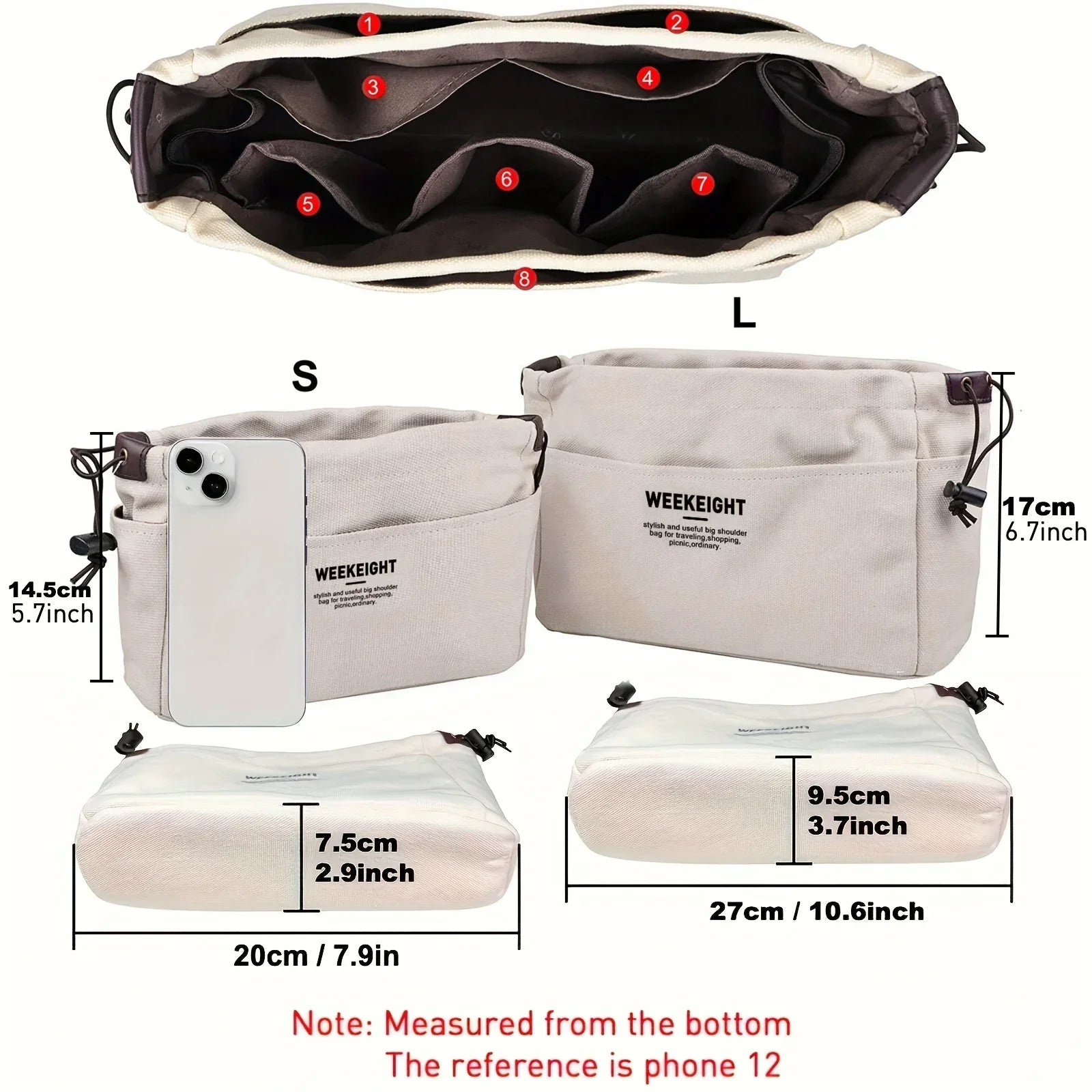 1/2pcs Drawstring Canvas Storage Organizers Multi-Pockets Liner Bag Lightweight Portable Travel Storage Bag