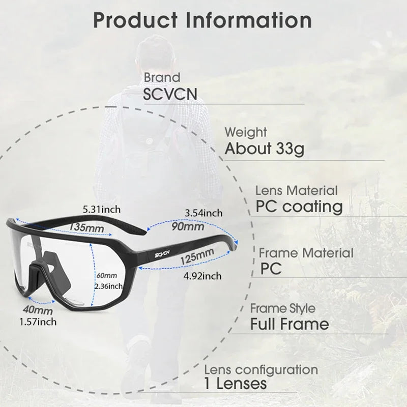 Scvcn Cycling Glasses Photochromic Mens Bike Sunglasses for Mountain Bicycle Eyewear Cycle Goggles Sports UV400 Polarized MTB