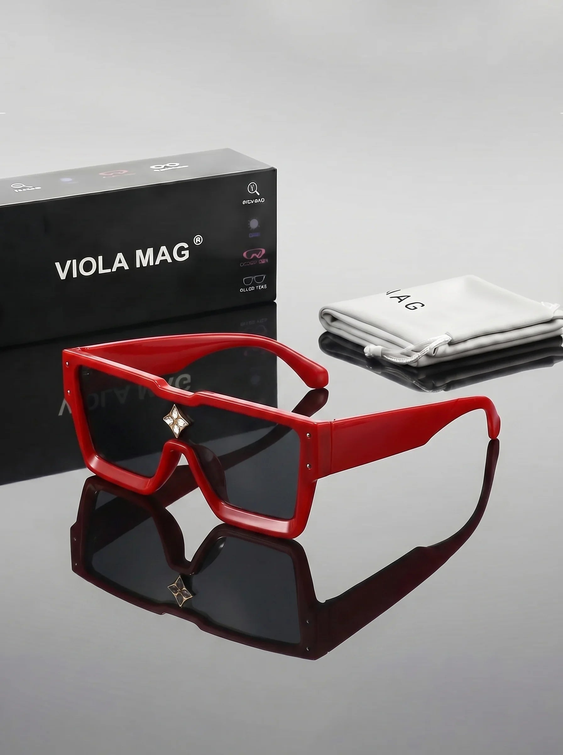 VIOLA MAG Fashion Diamond Set Large Frame Sunglasses, Simple Square Integrated Glasses, Unisex for Travel, with Glasses Bag