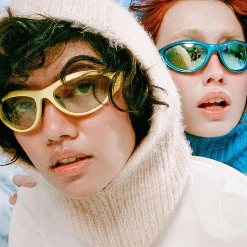 NEW Sports Punk Mirror Sunglasses Women 2000'S Men Y2K Hip Hop Luxury Brand Cat Eye Sun Glasses UV400 Unisex Shades Oval Eyewear