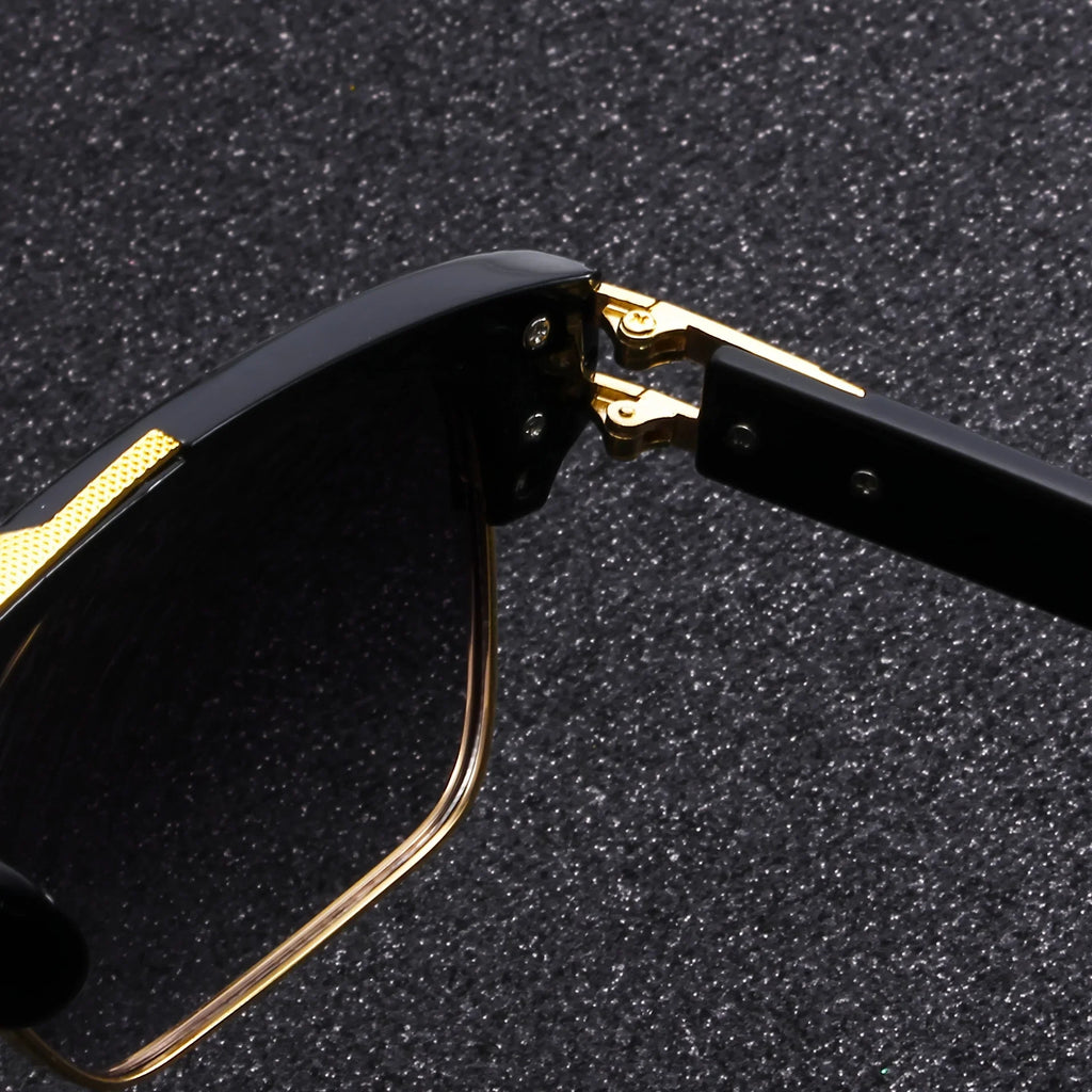 Black Gold Double Beam Square Sunglasses, Light Luxury Men's Business Driving Glasses
