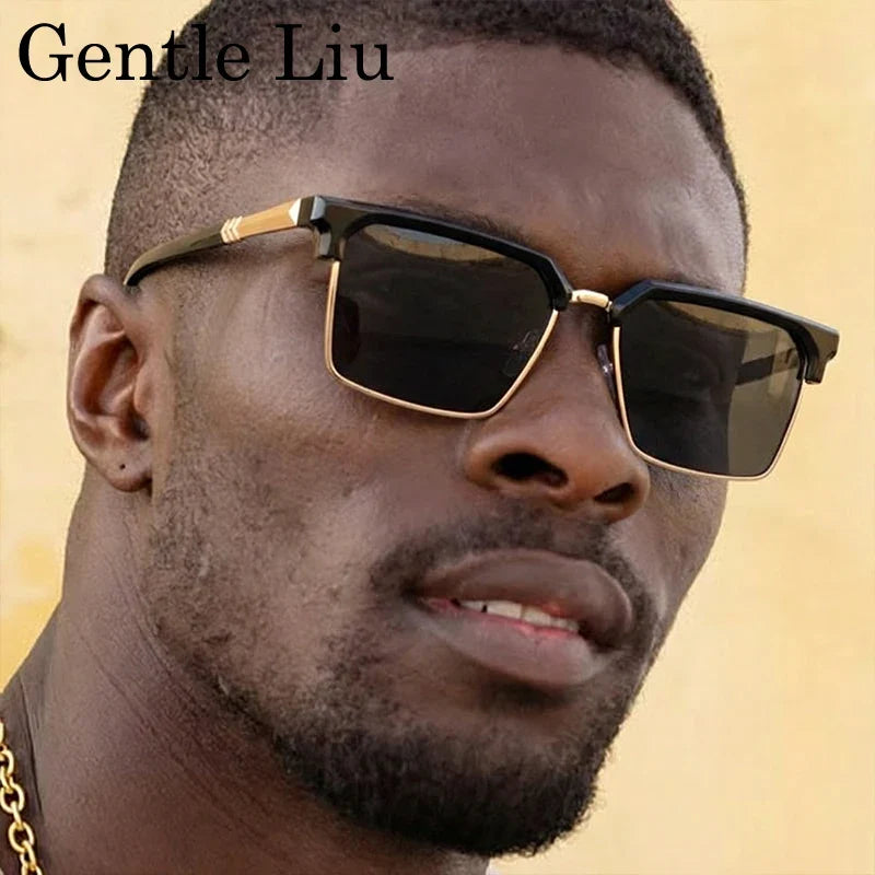 2026 Luxury Designer Square Sunglasses Men Classic Vintage Black Gold Metal Frame Sun Glasses Steampunk Driving Eyewear Shades