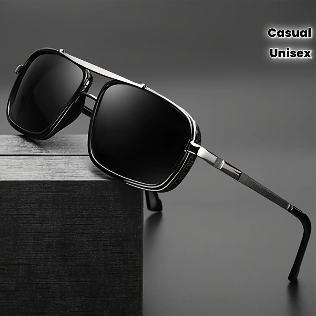 Metal Double Beam Box Retro Sunglasses for Men and Women, Unisex Business Driving, Casual Decoration
