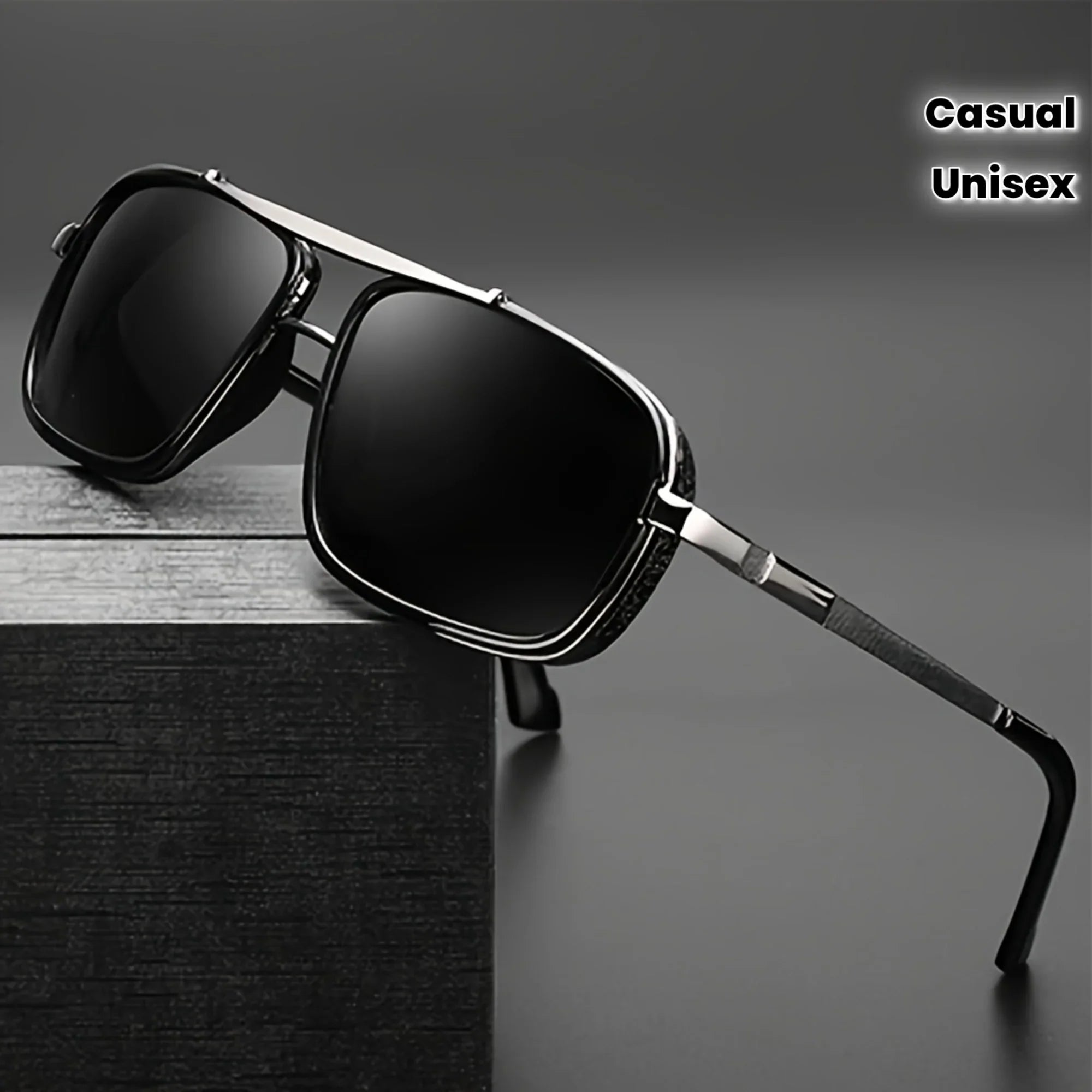 Metal Double Beam Box Retro Sunglasses for Men and Women, Unisex Business Driving, Casual Decoration