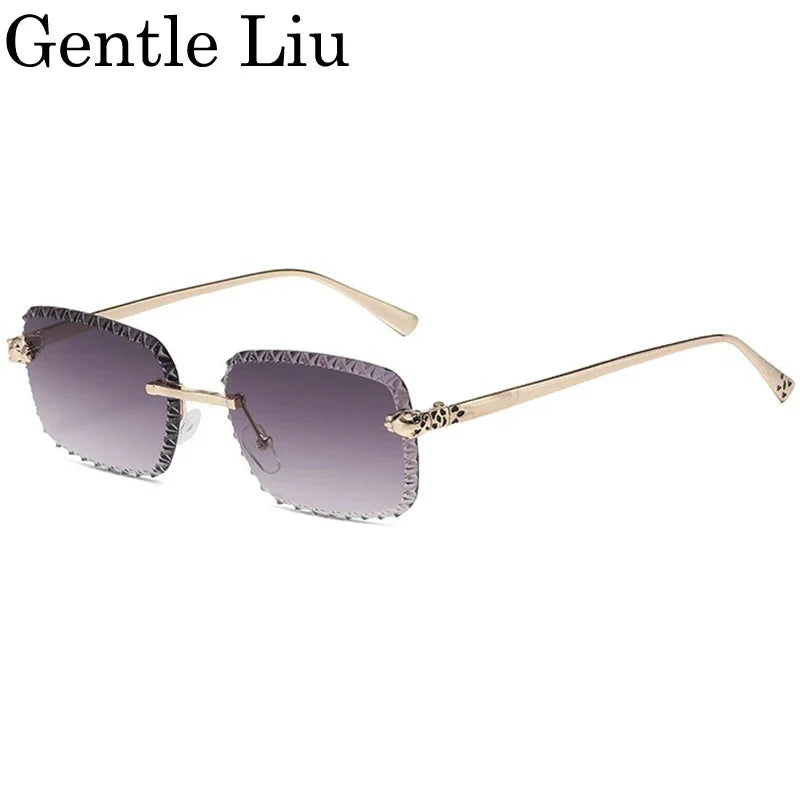 Retro Square Rimless Sunglasses Men 2026 Luxury Brand Framless Punk Rectangle Sun Glasses for Male Cut Edge Eyewear UV400 Shades