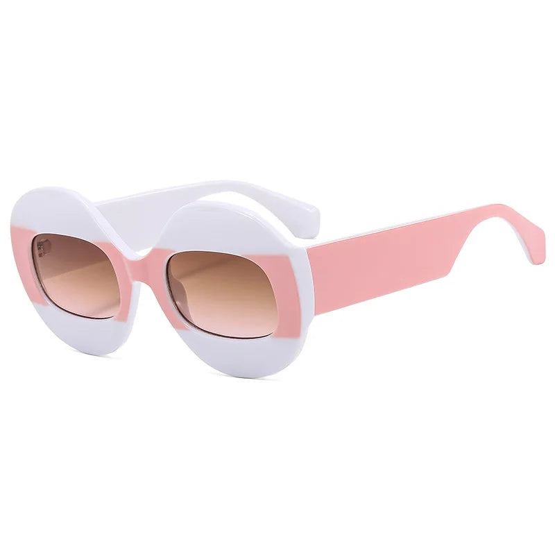 Fashion Round Contrast Color Women Sunglasses Retro Oval Clear Gradient Lens Shades UV400 Men Trending Punk Sun Glasses
