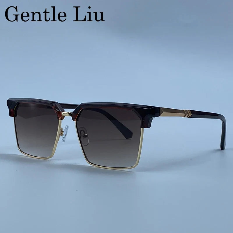 2026 Luxury Designer Square Sunglasses Men Classic Vintage Black Gold Metal Frame Sun Glasses Steampunk Driving Eyewear Shades