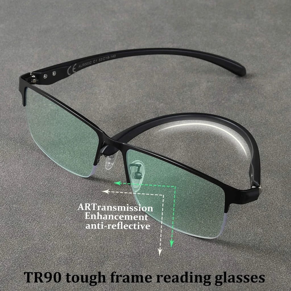 Men Square Reading Glasses Coated Green Glass Ultralight Frames Flexible Temples Luxury Designer Brand Eyewear Gifts Half Frame