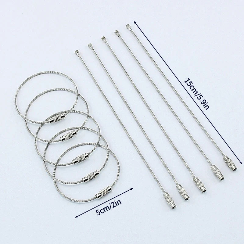 5-20pc Wire Keychain Rope Carabiner Camp Equipment Stainless Steel Wire Cable Loop Screw Lock Ring Keyring Buckle캠핑용품 땡처리