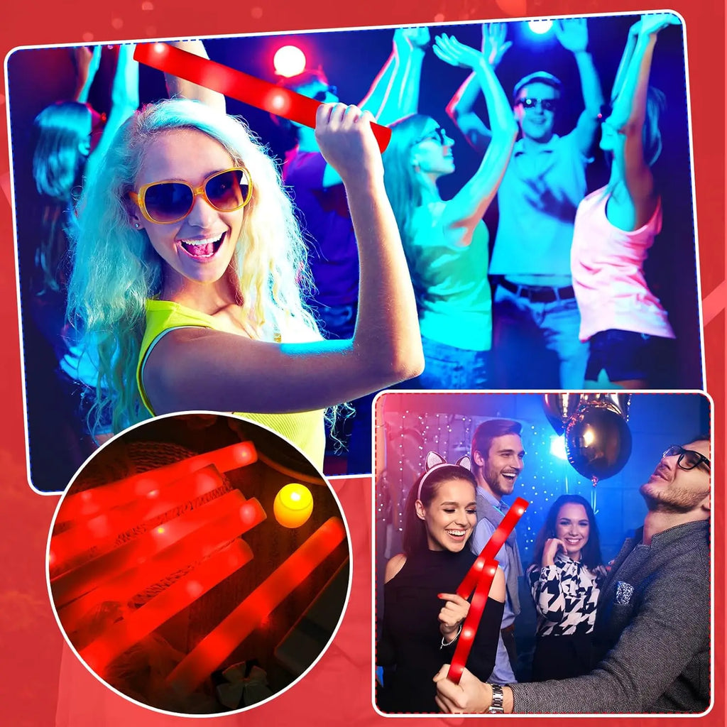 20/30pcs LED Glow Cheer Sticks Red Light Up Glow Sticks LED Foam Stick Wedding Wand Glow in The Dark Party Favors Supplies Raves
