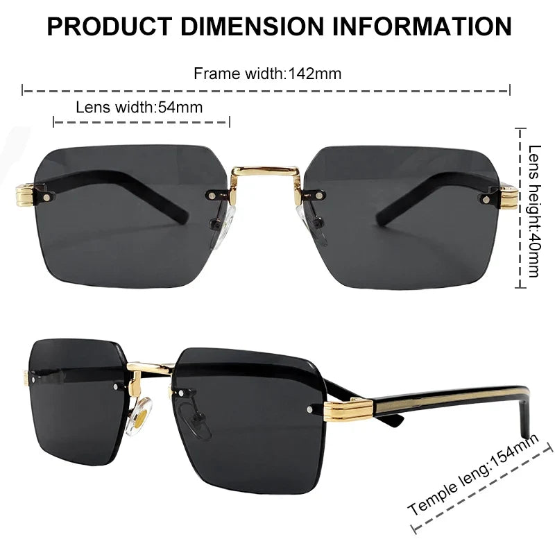 Rimless Square Punk Sunglasses Men 2026 Luxury Brand Designer Vintage Hip Hop Sun Glasses Cut Edge Eyewear Fashion Driving Shade