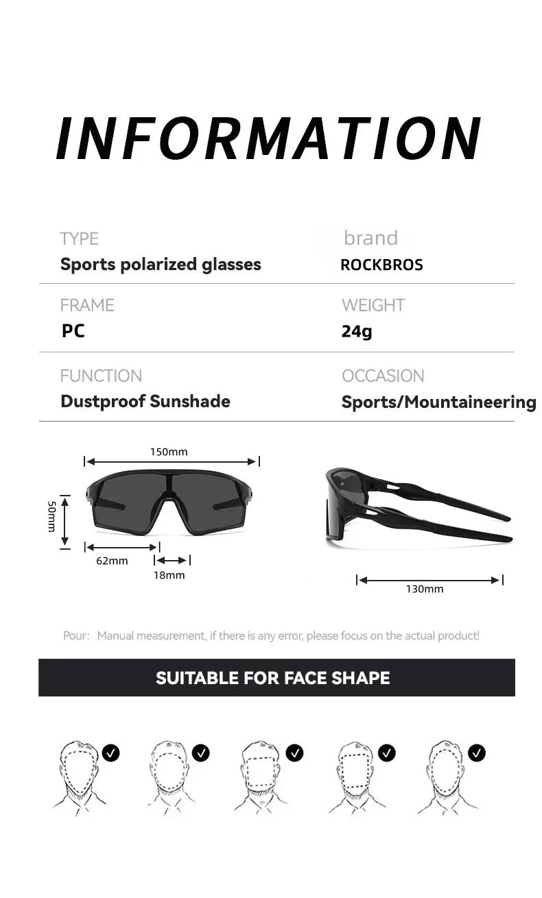ROCKBROS Fashion Brand Men Women Bicycle Photochromic Eyewear MTB Bike FishingRunning CyclingSports Sunlasses Comfortable Goggle