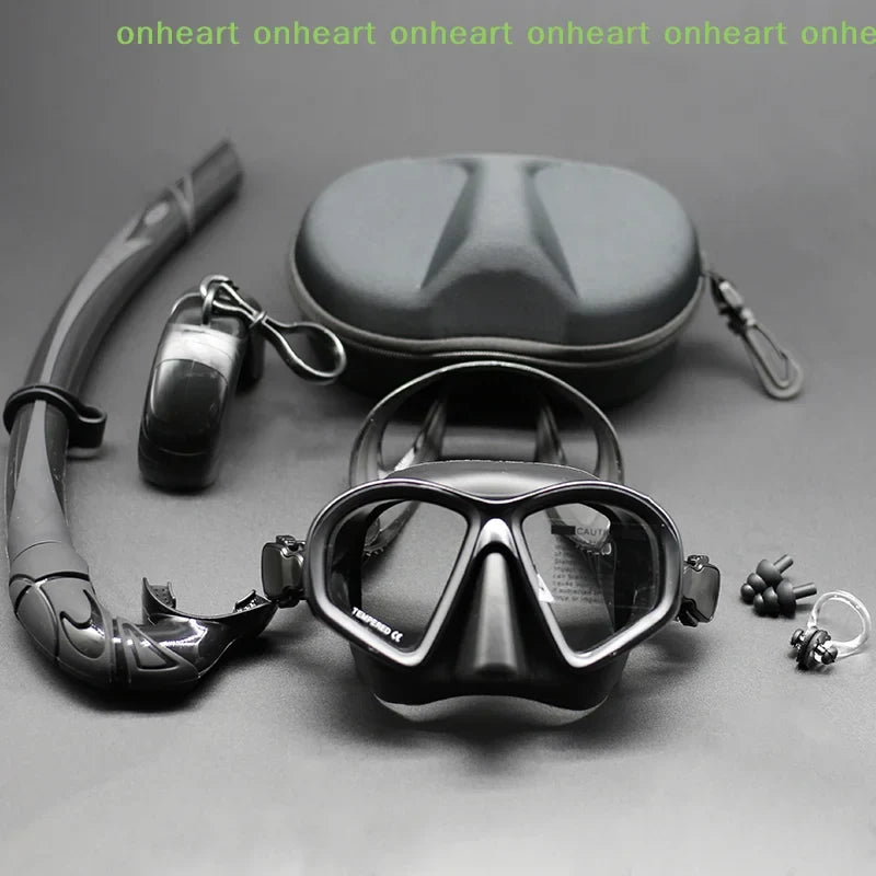 [C]Foldable Snorkel J-type Diving Mask With Camera Mount Tempered Glass Freediving Mask Snorkeling Set