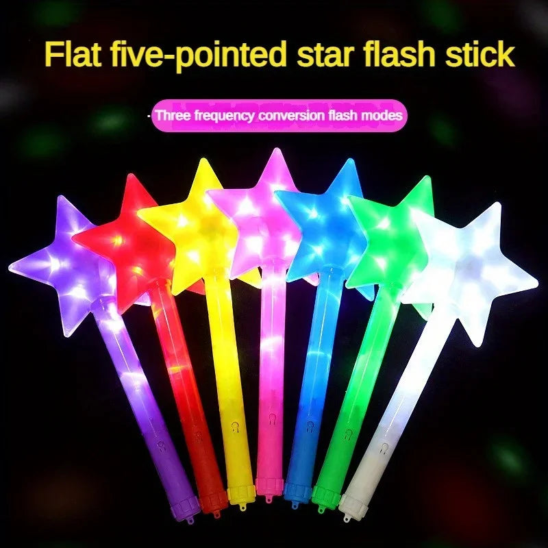 1pc LED Five Pointed Star Flashing Stick Light Up Flashing Wand Colorful Fluorescent Stick Princess Gift Party Birthday Supplies