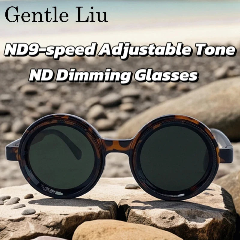 ND9 Adjustable Dimming Polarized Round Sunglasses Men 2026 Luxury Brand Punk Fishing Sun Glasses Outdoor Eyewear UV400 Shades
