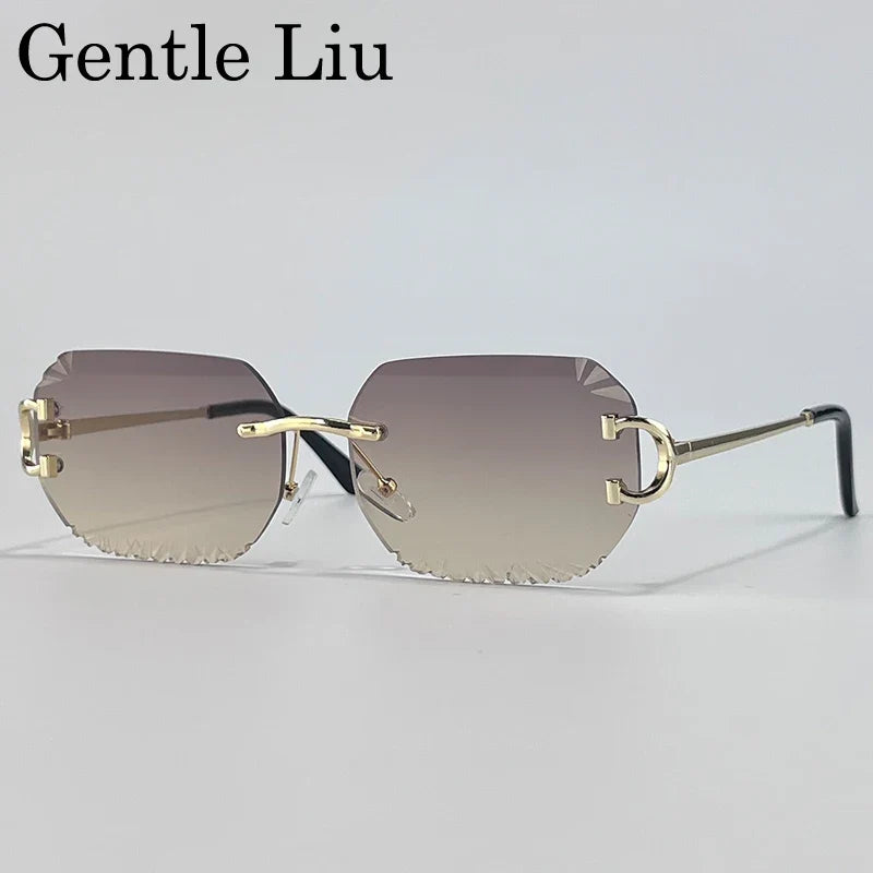 Vintage Square Rimless Sunglasses Men 2026 Luxury Brand Trendy Frameless Punk Sun Glasses Cut Edge Gradient Eyewear UV400 Shades