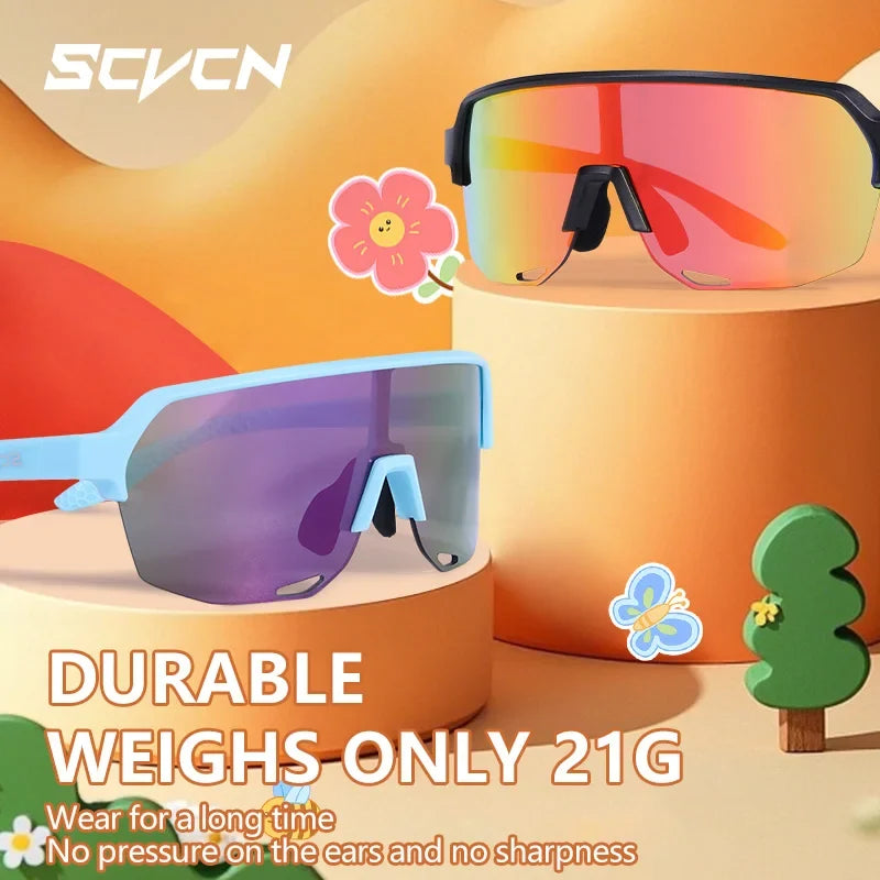 SCVCN Children Cycling Sunglasses Outdoor Road MTB Bike Eyewear Teenager Girls Boy Hiking Running Glasses Sports UV400 Goggles