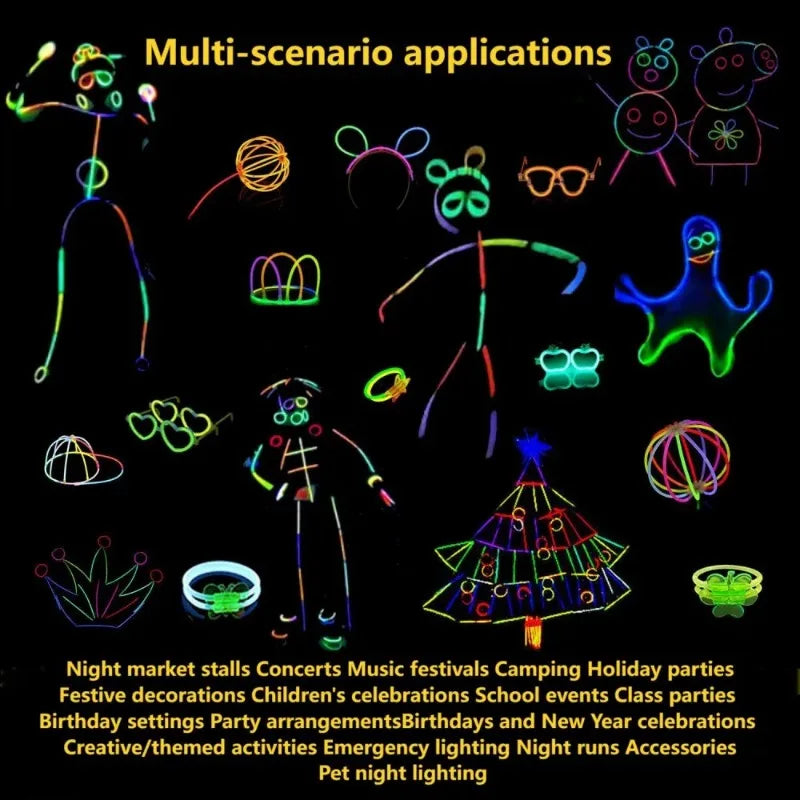 50/100PCS Glow Stick Set with 17 Accessories DIY Perfect for Vibrant Party Supplies for Concert Halloween Festivals Events‌ Part