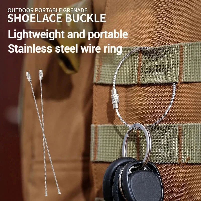 5-20pc Wire Keychain Rope Carabiner Camp Equipment Stainless Steel Wire Cable Loop Screw Lock Ring Keyring Buckle캠핑용품 땡처리
