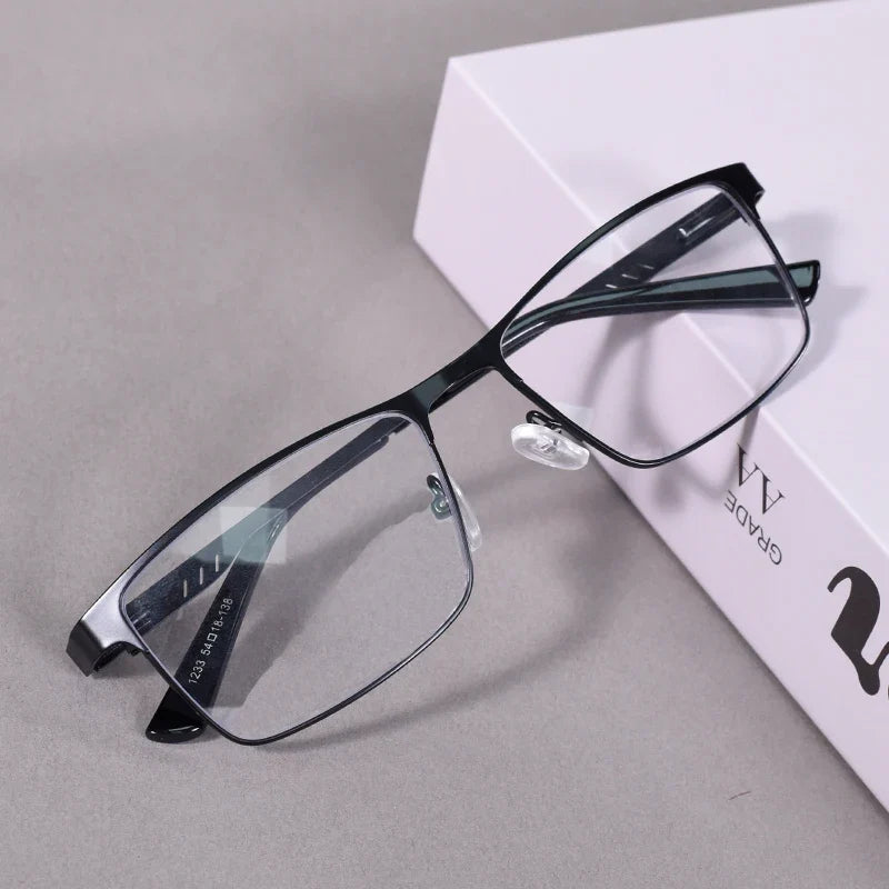 May Flower Anti Blue Light Reading Glasses Men Metal Prescription Eyeglasses With Spring Hinge Blue Color Frame For Men +75+175